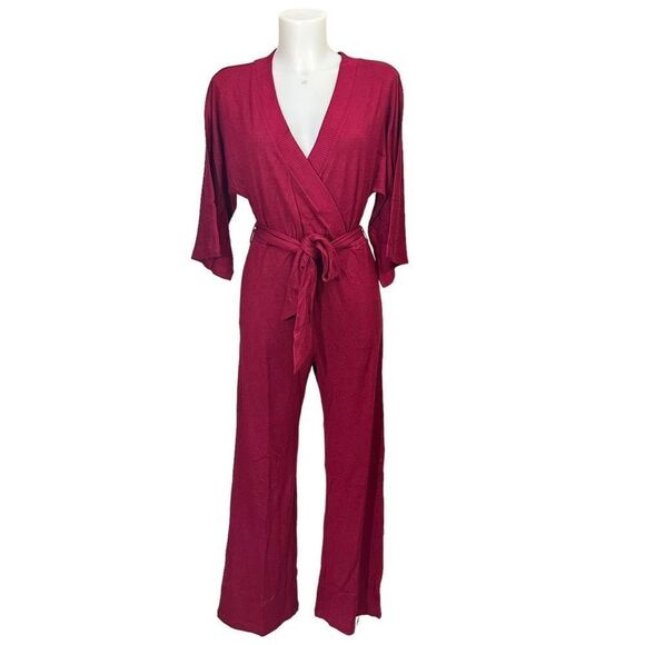 L*SPACE WOMEN'S MONTEREY JUMPER Knit MAROON Belted Jumpsuit  Small New - Picture 1 of 10